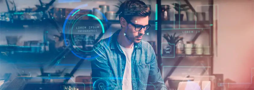 Desenvolvedor de software enfrentando os principais desafios de uma carreira internacional, com foco em adaptação a novas tecnologias e ambientes de trabalho globais.
